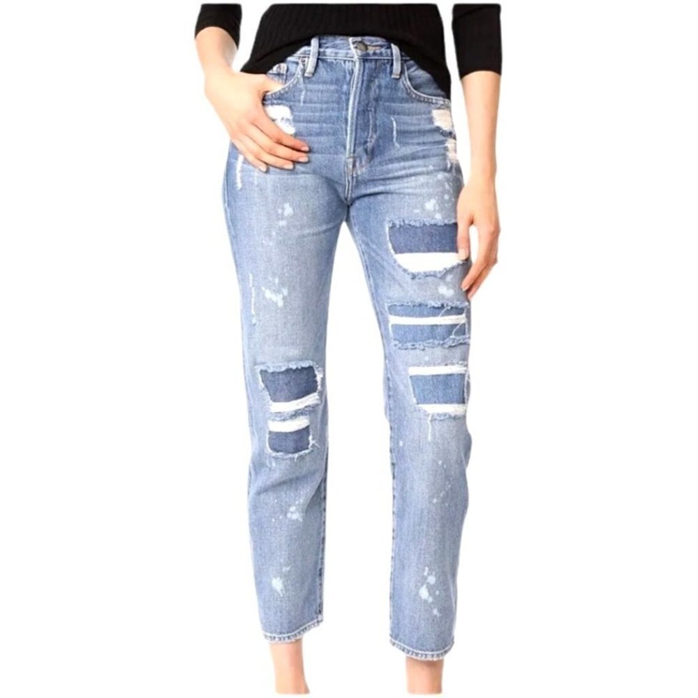 Frame Le Original Farris High Rise Button Fly Paint Splatter Distressed Jeans 24